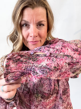 Button Front Top in Pink Multi by Liverpool