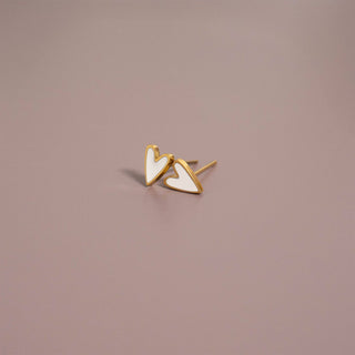 18K Gold PVD Stainless Steel White Heart Stud Earrings