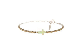 CROSS OPAL BRACELET: FIRE&SNOW / Sterling Silver / Stretchy 7"