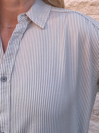 Taupe Stripe Button Down Shirt by Dex