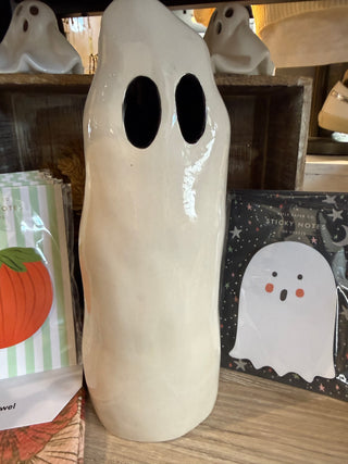 11-3/4"H Stoneware Ghost Lantern w Cut-Outs, White