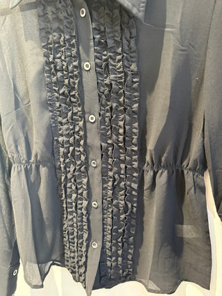 Black Ruffle Tuxedo Blouse by Sage the Label