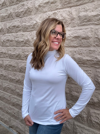 Long Sleeve Mock Neck Knit Top - White