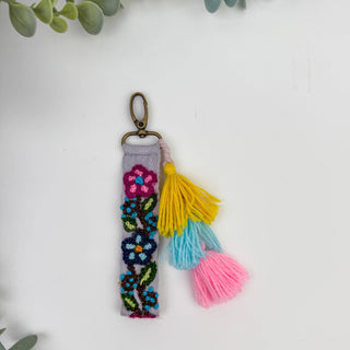 Cottage Bloom Embroidered Wristlet Keychain Charm
