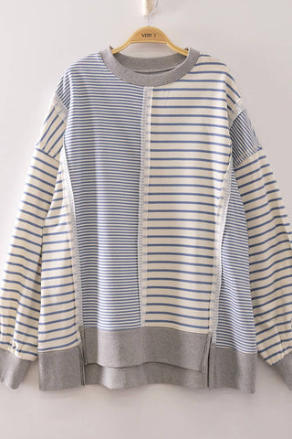 NT12765-Mixed Stripe Contrast Sweatshirt