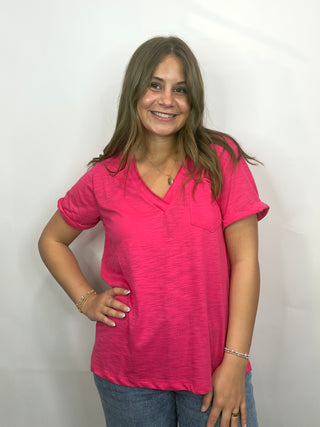 V-Neck Short Sleeve Top Pink