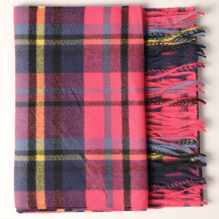 Cashmere Feel Plaid Pattern Scarf - Fringed Edges: SW-27 BLACK / ONE SIZE