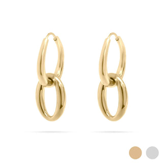 18K Gold PVD Stainless Steel Double Hoop Dangle Earrings
