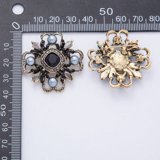 Vintage Antique Gold Black, Green Rhinestone Flower Blue Black Gray Crystal Brooch Pin | BH-00006 BH-00007