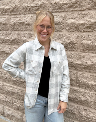Plaid Button Up - Light Gray by Panache