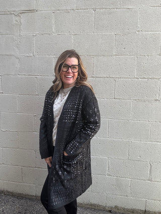 Black Patchwork Coatigan by Liverpool