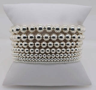 6MM Classic Ball Bead Bracelet - Waterproof: Sterling Silver / Stretchy7"