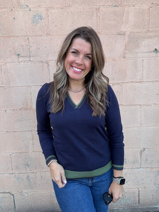 Colorblock Sweater Navy by Liverpool