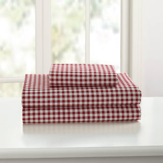 GINGHAM PRT SHEET SET QN RED - Laurel & Mayfair