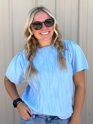 Powder Blue Short Sleeve Sweater