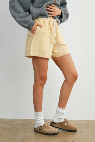 Casual Striped Drawstring Shorts - BMP7940: YELLOW MULTI / M