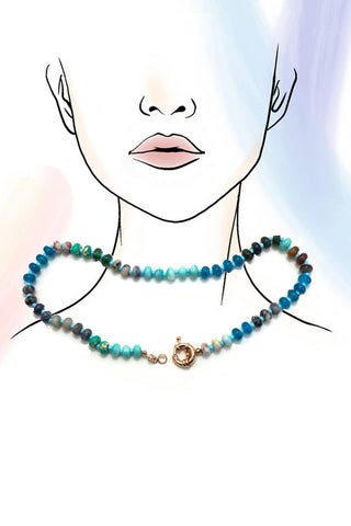 NATURAL STONE CHARM  SPRING CLASP BEADED NECKLACE