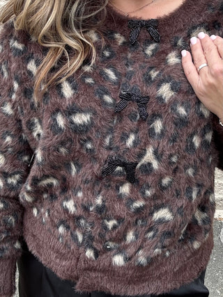 close photo of animal print sweater