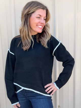 Crewneck Sweater with Tulip Hem - Black