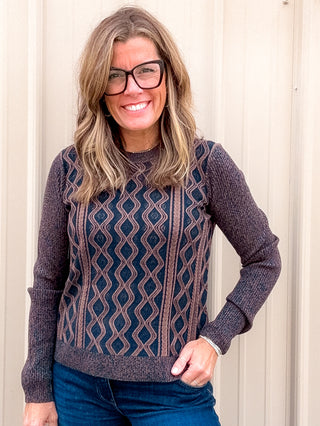 Crewneck Sweater - Navy/Brown by Liverpool
