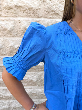 Tucked Detail Button in Blue