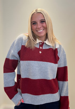 Buttoned Striped Collared Long Sleeve Top