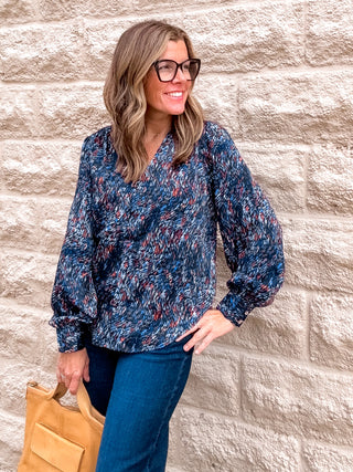 Long Sleeve Woven Blouse - Blue/Brown by Liverpool