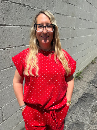 Super Soft Polka Dot Relaxed Top Red