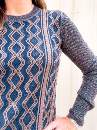 Crewneck Sweater - Navy/Brown by Liverpool