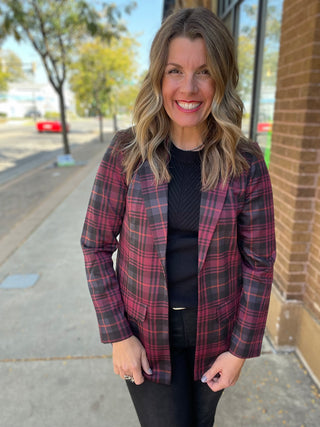 Boyfriend Blazer Blackberry Tartan Plaid