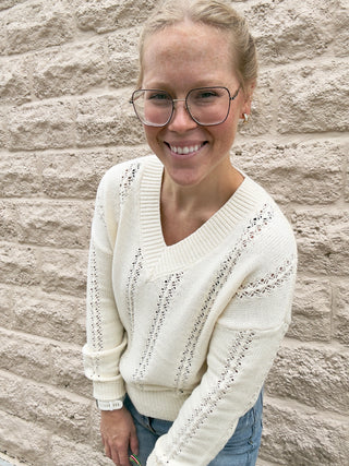 Ecru V-neck Sweater by Dex