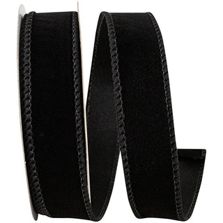 Velvet Fuzz Wired Edge Ribbon, Black, 1 In, 10 Yards