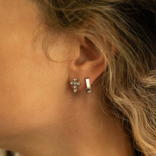 18K Gold PVD Stainless Steel Round Stone Cross Earrings