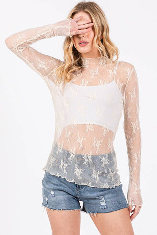 White Lace Long Sleeve Layering Top
