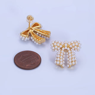 14K Gold Filled Pearl Ribbon Bow Stud Earrings