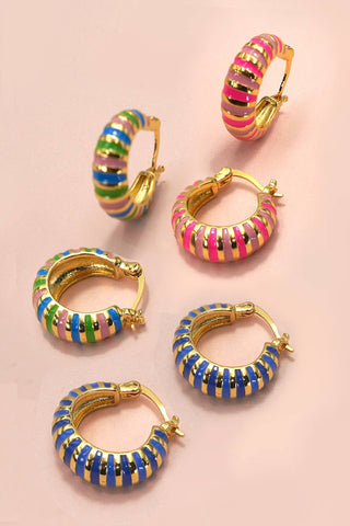 COLORFUL ENAMEL HUGGIE HOOP EARRINGS
