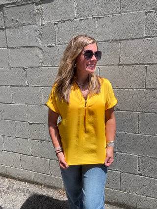 Whipstitch Drop Shoulder Top Sunflower