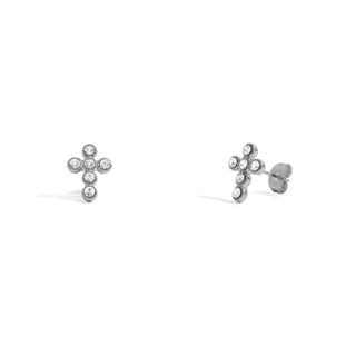 18K Gold PVD Stainless Steel Round Stone Cross Earrings