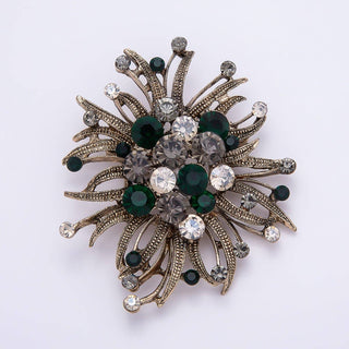 Vintage Gold 66mm Green, Red, Silver Rhinestone Textured Leaf Nature Pin Brooch | BH-133 ~ BH-135
