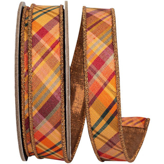 Tierra Tonal Diagonal Plaid Fused, Copper, 1 In, 10 Yards