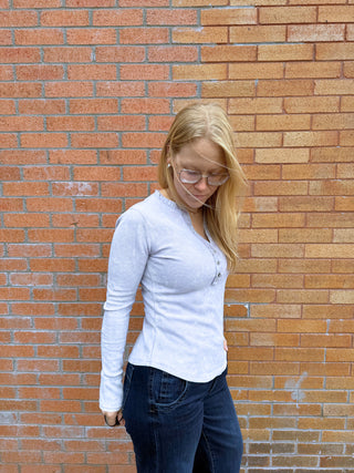 Washed Thermal Henley Top Ice Blue