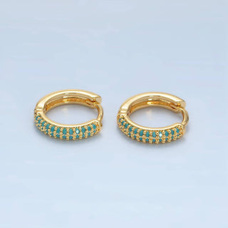 24K Gold Filled Turquoise Micro Paved Huggies | AD731