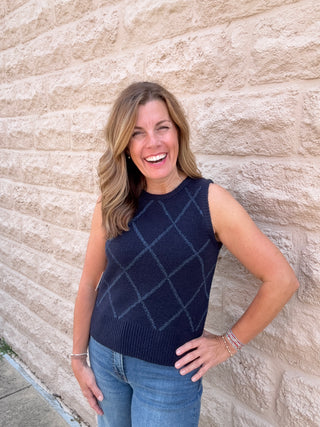Navy Sleeveless Sweater with Sparkle by Dex