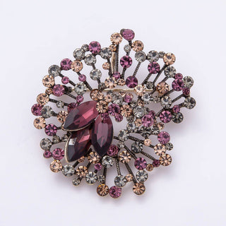 Vintage Gold 54.5mm x 52mm Multicolor Pink Rhinestone Flower Pin Brooch | BH-122