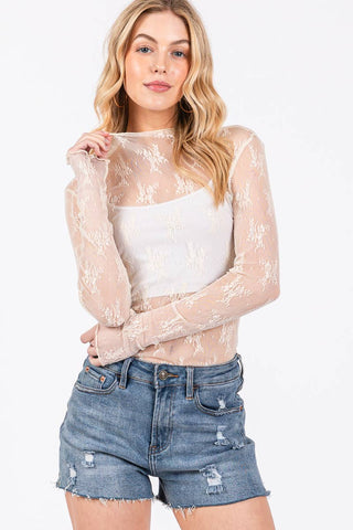 White Lace Long Sleeve Layering Top