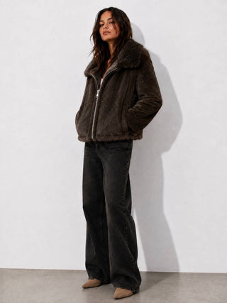 Dumbo Reversible Faux Fur & Leather Bomber Jacket Fur Jacket