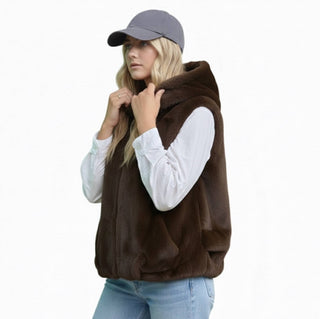 Real Feel Faux Mink Fur Hooded Vest