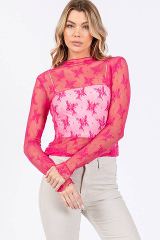 White Lace Long Sleeve Layering Top