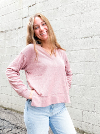 V-Neck Knit Top - Dusty Rose