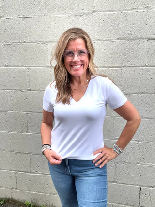 Short Sleeve V-neck Top by Liverpool White